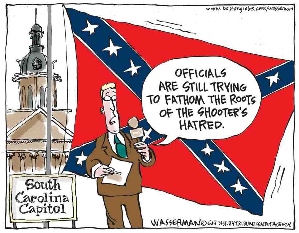 Dan Wasserman editorial cartoon on Charleston shooting