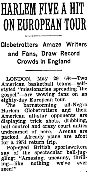 Harlem Globetrotters in England, 1950