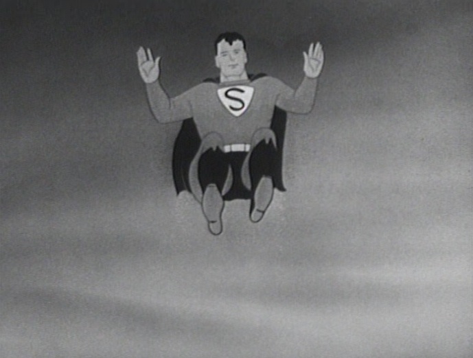 Superman as cartoon flying in "Atom Man vs. Superman" (1950)