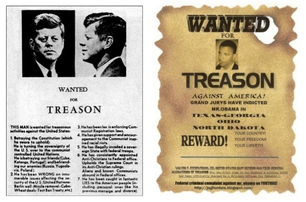 Right-wing WANTED posters for JFK and Obama