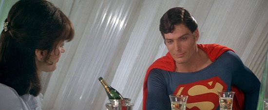 Superman and Lois and a bottle of champagne in the Fortress of Solitude