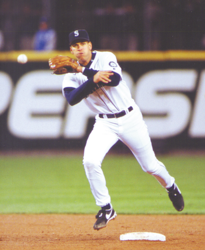 Alex Rodriguez playing shortstop for the Seattle Mariners in the late 1990s. 