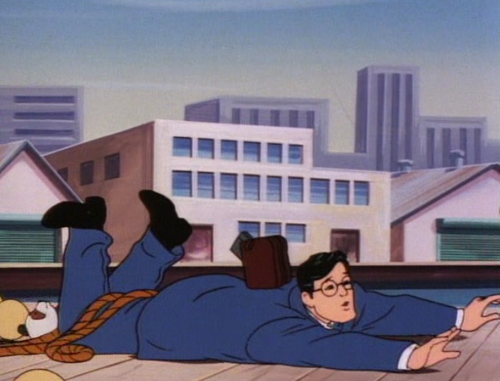 (Clark stumbles on the pier in the Ruby-Spears "Superman" cartoon, 1988)