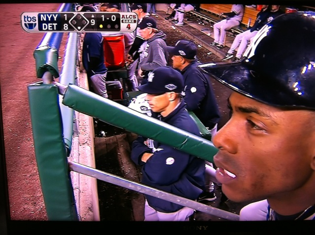 Curtis Granderson in the Yankees dugout during their elimination from the 2012 postseason