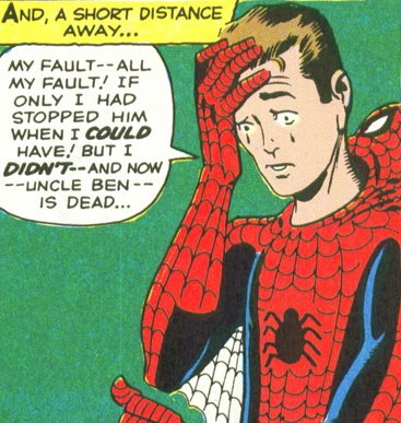 Spider-Man's origin in Amazing Fantasy #15: "All my fault!"