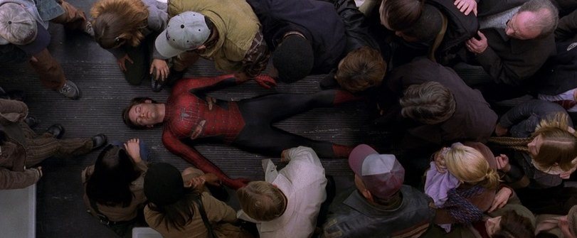Spider-Man revealed as a kid in "Spider-Man 2" (2004)